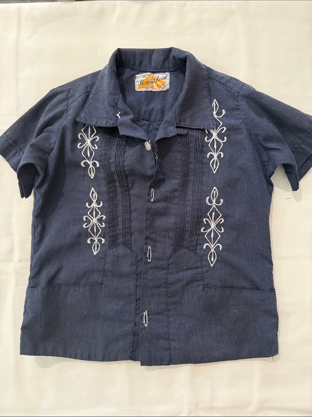 Little Boy Vintage Maya Navy and Yellow Logo Label Shirt